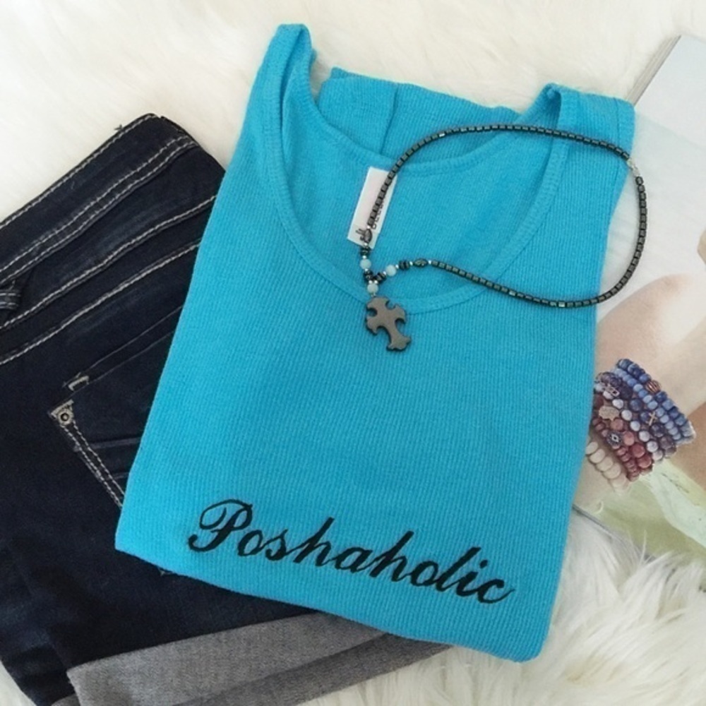 POSHAHOLIC Embroidered Tank Top/Turq. Price firm.